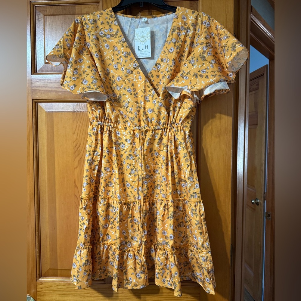 NWT Women's Floral Wrap Dress in Yellow